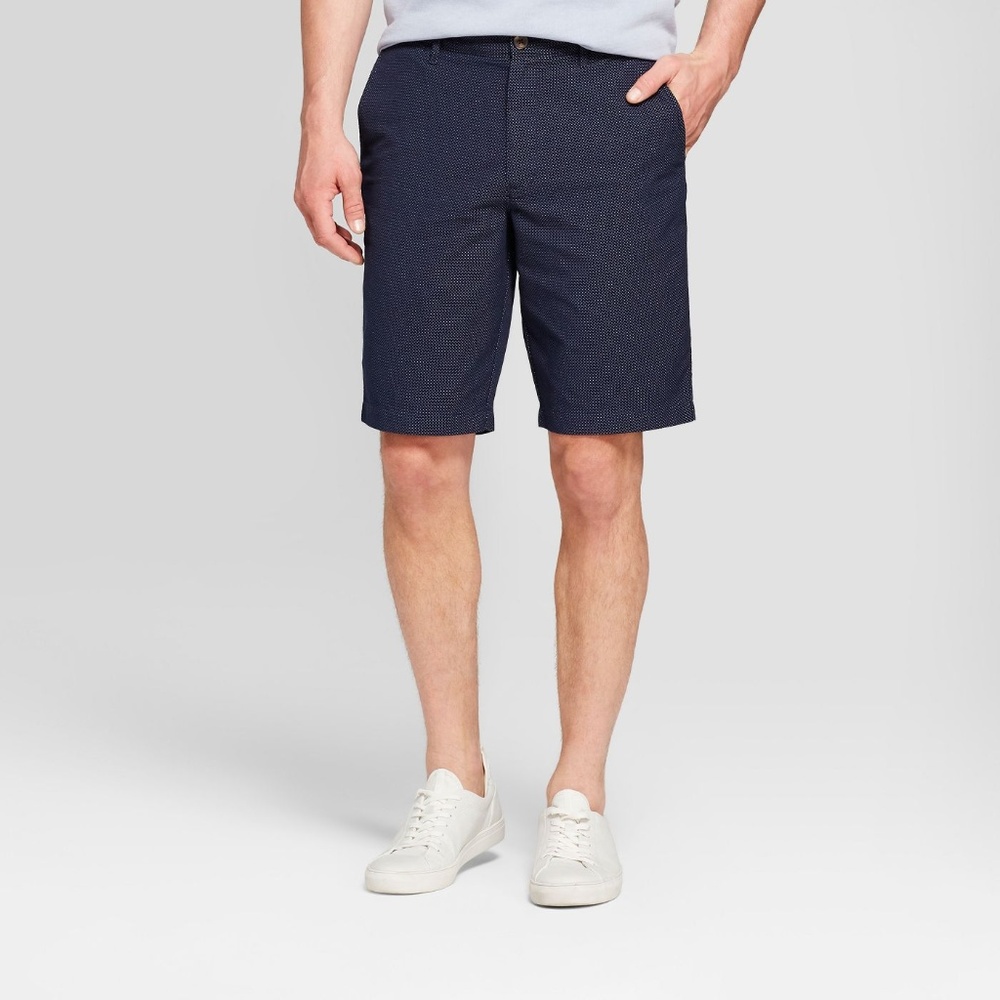 Blue White Dot Linden Flat Front Slim Chino Short - Picture 1 of 8
